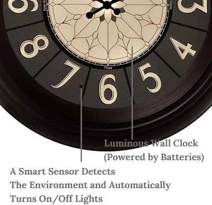 Presentime & Co. 18" Luminous Large Wall Clock, Oil Rubbed Bronze Finish, Night Light, Lighted Clock with Smart Sensor to Turn on/Off Lights. Wall Décor for Living Room, Dining Room, Kitchen.