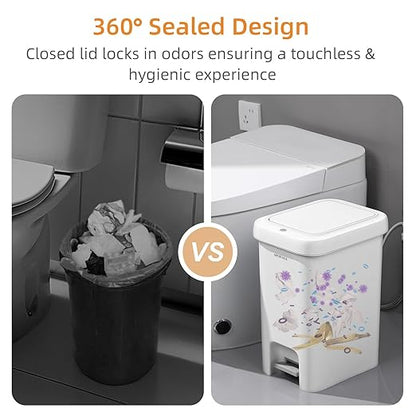 MOPALL Slim Bathroom Trash Can with Lid - 1.9 Gallon Dual-Way Opening (Step Pedal & Press Top) Small Trash Can for Narrow Spaces, Rust-Proof Wastebasket Small Garbage Can for Bathroom, Bedroom, Office