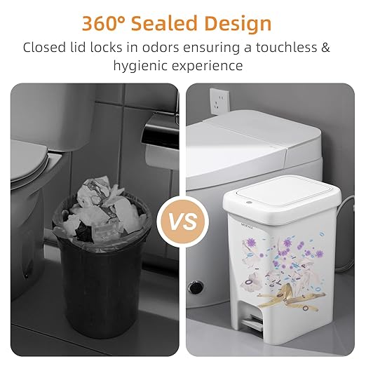 MOPALL 21.5L/5.7Gal Slim Bathroom Trash Can with Lid Soft Close, Bathroom Garbage Can with Press Top Lid & Foot Pedal, Step Trash Bin Wastebasket Waste Bin for Home, Kitchen, Garage, Apartment, Office