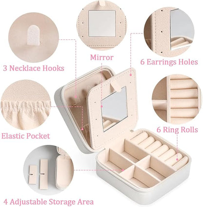 Cherry Blossom Leather Jewelry Boxes, Pink Mini Travel Jewelry Case Organizer, Elegant Jewelry Organizers and Storage with Mirror, Christmas and Birthday Present for Women's and Girls