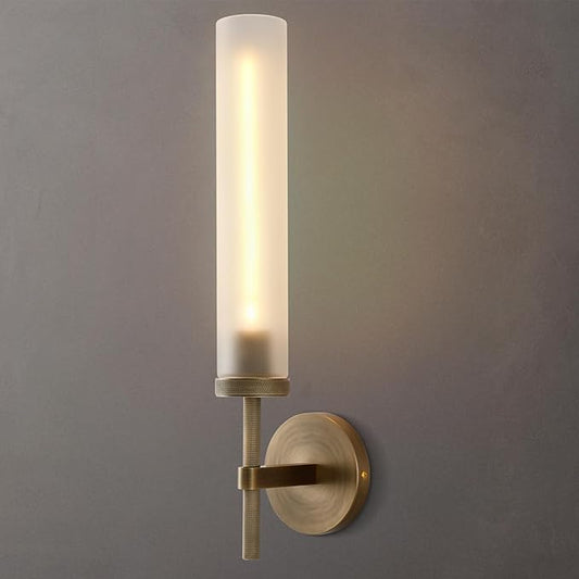 Modern Hardwired Frosted Glass Bathroom Wall Sconces, Handmade Knurled Brass Wall Light Fixture,Modern Vanity Light for Living Room,Hallway, Bedroom, 20" Indoor Wall Lamp, Bulb Included