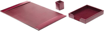 Dacasso Burgundy Bonded Leather Luxury 3-Piece Desk Accessory Set - Blotter Pad & Desk Organization Essentials - Executive Decor and Surface Protector