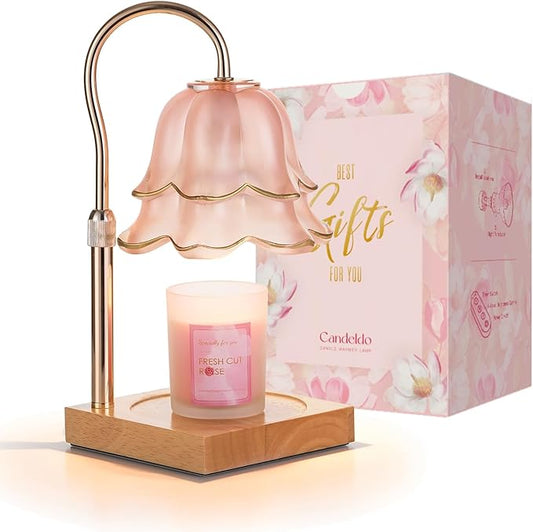 Candeldo Mom Birthday Gifts for Women: Candle Warmer Lamp with Scented Candles Dimmable Pink Flower Wax Warmer with Timer Mothers Day Housewarming Gift