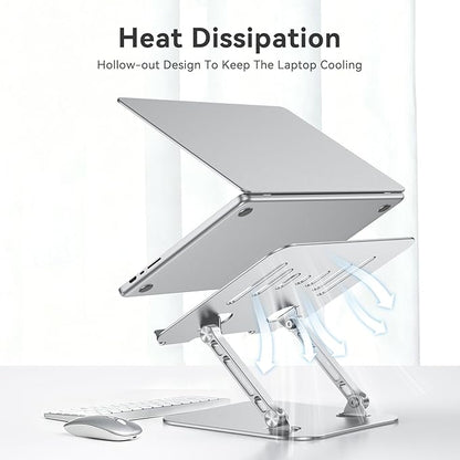 K&ZZ Sturdy and Portable Laptop Stand for Desk, Height Adjustable Riser with Ventilated Cooling, Foldable, Fits All Laptops up to 17.3 Inch, Silver
