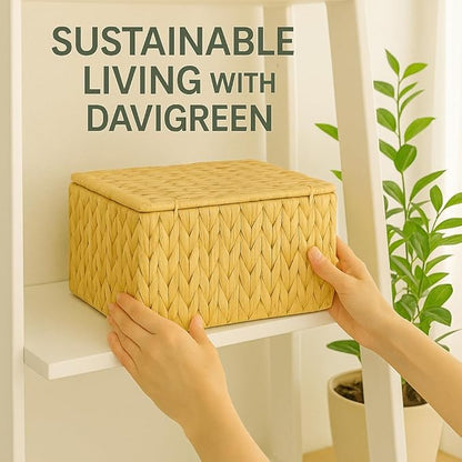 Natural Water Hyacinth Storage Baskets, 3-Piece Handwoven Nesting Organizer Set, Decorative Woven Containers for Bathroom, Kitchen, Living Room (3 Large Baskets with Lids)