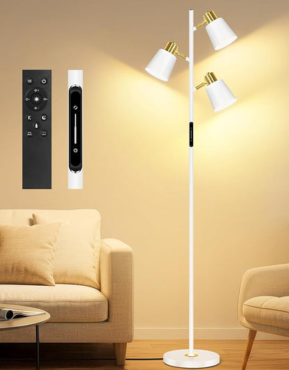 OUTON LED Tree Floor Lamp, Modern Dimmable Standing Lamp with Remote & Touch Control, 4 Color Temperatures, 3 Rotatable Lights Floor Lamps for Living Room, Bedroom, Office, White & Gold