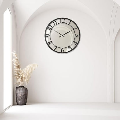 CLXEAST 21 Inch Mirrored Glass Wall Clock Decorative, Large Black Arabic Numeral Wall Clocks for Modern Farmhouse Living Room Decor,Reloj De Pared para Sala