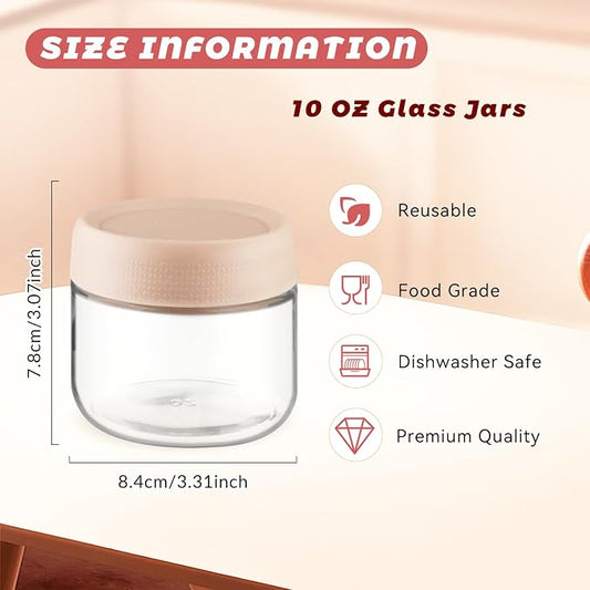Wresty Empty Clear Glass jars with Airtight Lids Overnight Oats Containers Glass Food Storage Containers Glass Mason Jars For Yogurt Snacks Spice Sugar Jam And More (3 Pcs Mixcolor, 300ml/10oz)