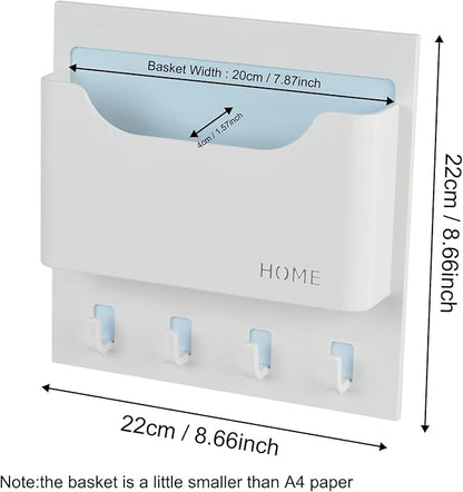 Bedside Shelf Wall Mounted Dorm Room Rack Organizer Storage with Small Hooks - Use for Bedroom,Entryway to Organize Headphone,Remotes,Glass,Cellphones(Horizontal Type/White)