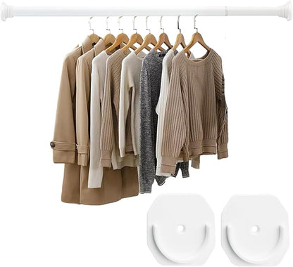 Closet Rod - 30-64 Inches, No Drilling Closet Rod Extender Hanging - White Adjustable Clothes Hanging Bar, for Closet, Bathroom, Windows with No Drilling Holder