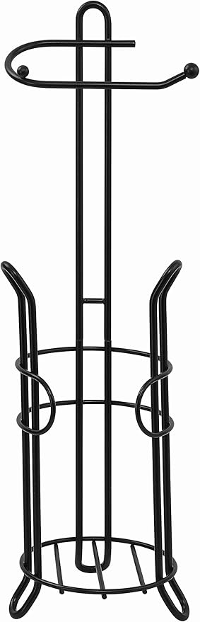 SunnyPoint Freestanding Toilet Paper Holder with Storage – Holds 3 Spare Rolls, Heavy-Duty Steel, Black Finish, Easy Assembly, Space-Saving Bathroom Organizer