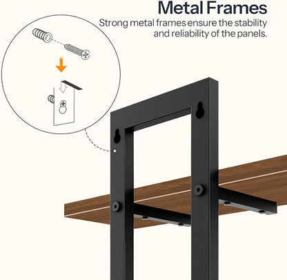 HOOBRO Floating Shelves, 15 Inch Wall Shelf Set of 3, Wall Mounted Storage Shelves 2-Tier, Hanging Bathroom Shelves, for Living Room, Bedroom, Bathroom, Kitchen, Walnut and Black BH32BJP301