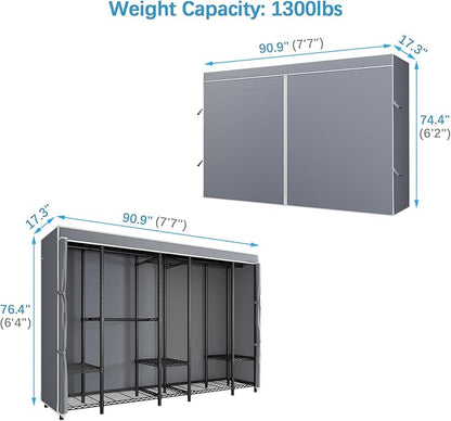 VIPEK V50C Extra Large Coverd Clothes Rack, Black Portable Closet Rack with Grey Cover, Multi-Functional Freestanding Wardrobe Closet Heavy Duty Clothing Rack for Hanging Clothes