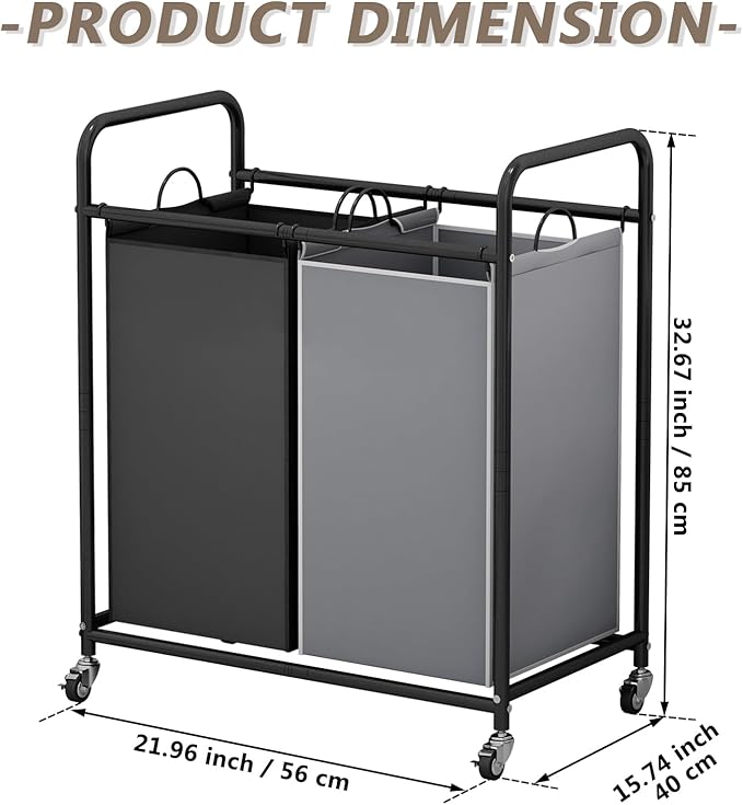 SUOERNUO Laundry Sorter Basket 2 Bag Laundry Hamper Cart with Rolling Lockable Wheels and Removable Bags Laundry Organizer Cart for Clothes Storage