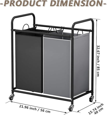 SUOERNUO Laundry Sorter Basket 2 Bag Laundry Hamper Cart with Rolling Lockable Wheels and Removable Bags Laundry Organizer Cart for Clothes Storage