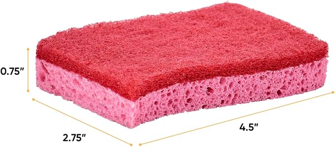 Superio Non-Scratch Cellulose Sponge Kitchen Scrub Sponges with Scouring Pad Set, Good for Non-Stick Cookware Frying Pan, Pot, Counter Top, Sink Scrubbing, Kitchen Scrubbers, Pack of 3, RedPink