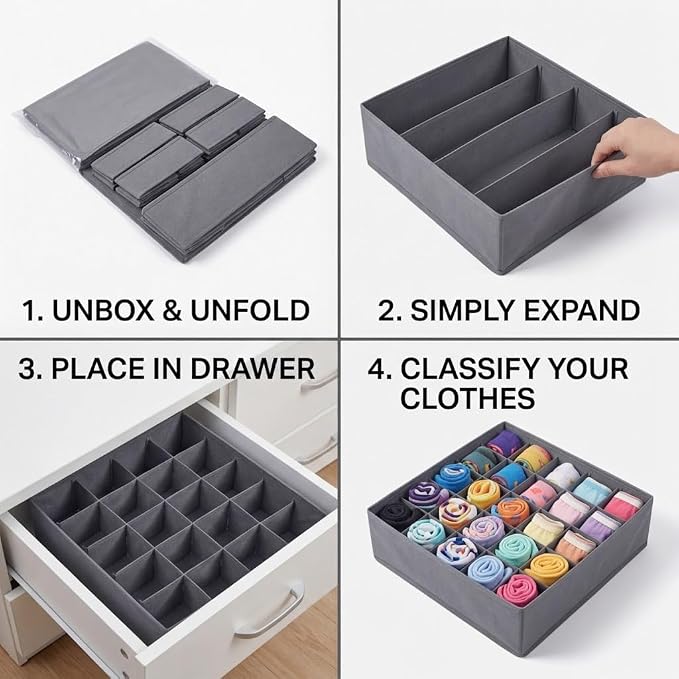 SUREMAX Underwear Organizer, 10 Set Foldable Fabric Underwear Drawer Organizer and Sock Organizer, Drawer Organizers for Clothing, Storage Bins for Underwear, Sock, Bra and Tie