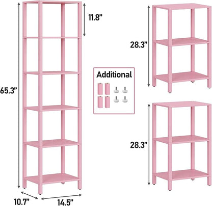 TUTOTAK Bookshelf, 6-Tier Tall Book Shelf, Narrow Bookcase for Small Space, DIY Stackable Bookshelf, for Living Room, Office, Study, Entryway, Industrial, Pink BS01BP006