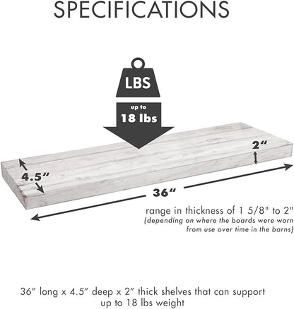 Urban Legacy Reclaimed Barnwood Planks | Floating Shelves for Wall w/Flush Mount Shelf Bracket Set Included | | Set of 2 (White Wash, 36" x 4.5" x 2")