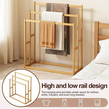 Wooden Blanket Ladder, Multi-Tier Freestanding Blanket Rack, Rustic Quilt Rack and Wood Towel Rack Stand, Farmhouse Decorative Ladder for Bathroom and Living Room, Holds Towels, Blankets, Quilts