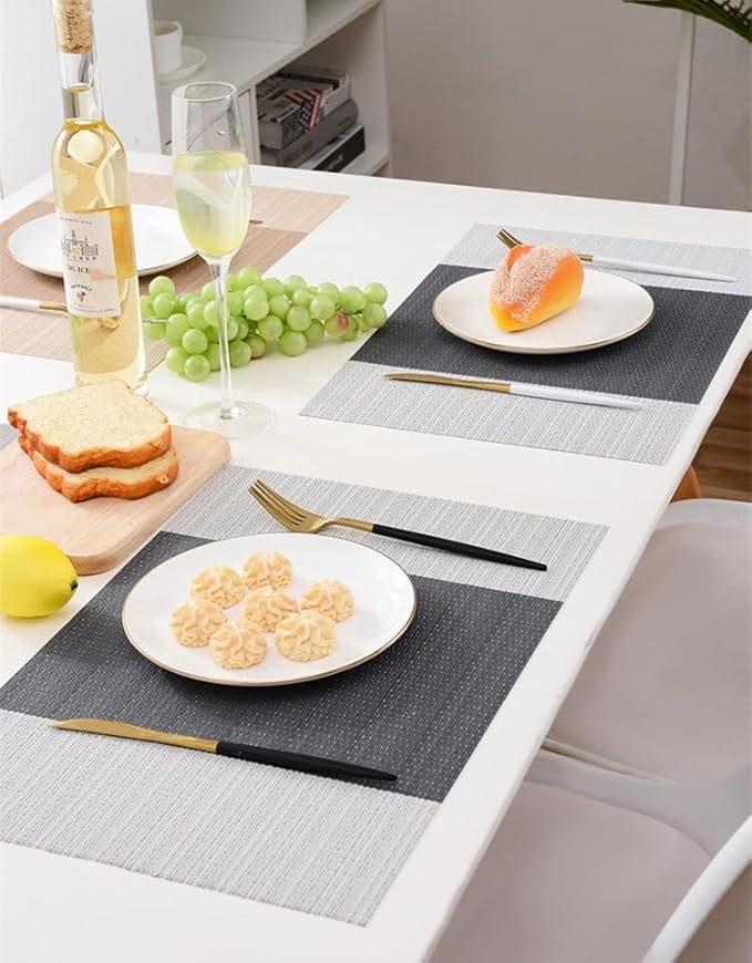 Tableware Mat Set of 10 Washable and Stain Resistant Woven Meal Mats, Thermal Insulation Mat 12x18 Inches,Heat-Resistant, Scald Resistant and Waterproof for Kitchen and Dining Table (Grey)