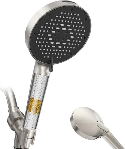 SR SUN RISE NSF Certified Filtered Shower Head with Handheld for Hard Water to Remove Chlorine High Pressure 9-Spray Setting (with Power Wash) Anti-Clog Nozzles(1Filter, Brushed Nickel)