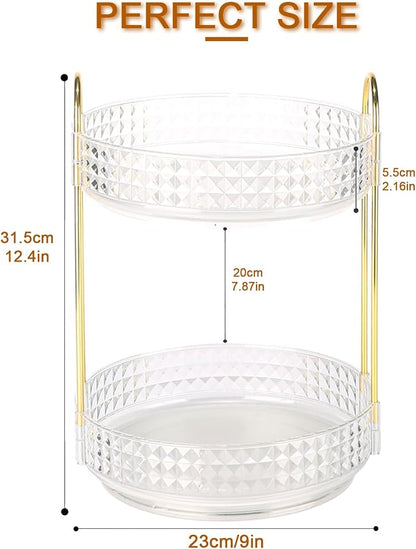 Fangoo 2 Tiers Clear Rotating Makeup Organizer for Vanity, 360 Spinning Skincare Organizers for Dresser Perfume Organizer Large Skincare Make up Storage Cosmetic Organizer for Bathroom Countertop