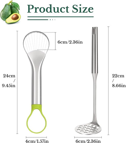 Avocado Slicer,Stainless Steel Avocado Slicer Tool and Avocado Smasher Tool,Quickly Slices Thinly and Masher,Suitable for Avocados,Potatoes,Dragon Fruit and Other Fruits Vegetables