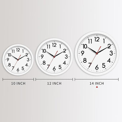 AKCISOT 14 Inch Wall Clock Silent Non Ticking Modern Wall Clocks Battery Operated, Analog Classic Clock Decorative for Bedroom, Kitchen, Home Office, Bathroom, School, Living Room (White)
