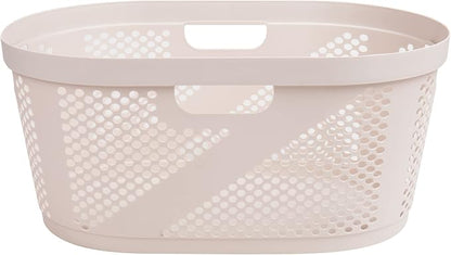 Mind Reader 40L Laundry Basket, Clothes Hamper, Premium Wicker Design, Plastic, Ivory