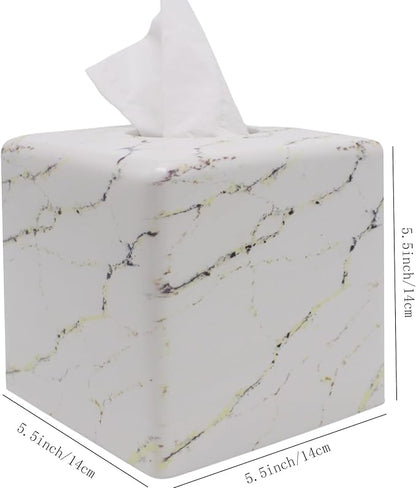 Marble Tissue Box Cover Square Decorative Stone Klenex Box Holder for Bathroom & Living Room with Handcrafted Texture (Marble-A)