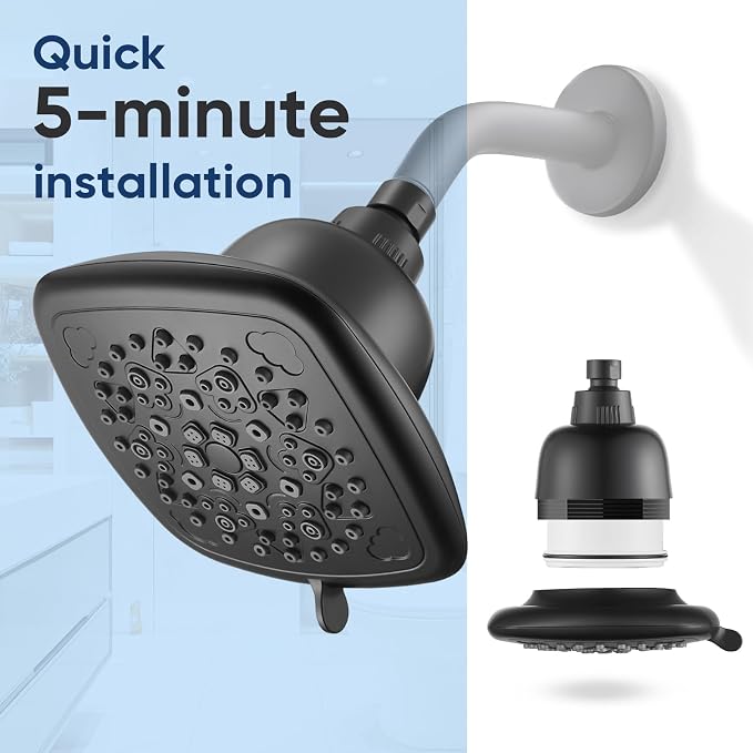 Cobbe Filtered Shower Head, 7 Modes High Pressure Shower Heads - 16 Stage Shower Head Filter for Hard Water for Remove Chlorine and Harmful Substances (Midnight Black Matte, 6 Inch Square)