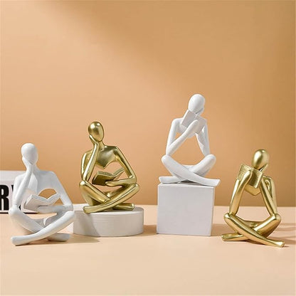 LINZHEN Style-A White, Creative Abstract Thinker Bookend for Home Aesthetic, Study, and Wine Cabinet – Stylish Shelf Decor Accent and Thoughtful Gift for Living Room, Bar, or Coffee Shop