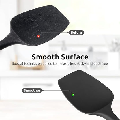 U-Taste Silicone Cooking Spoon Spatula: 480ºF Heat Resistant Food Grade 11.38" Flexible Rubber Kitchen Spoonula, Seamless Pastry Bowl Scraper for Mixing Stirring Scraping in Nonstick Cookware (Black)