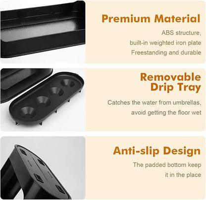 Umbrella Rack with Removable Drip Tray, Umbrella Holder Stand for Entryway, Freestanding Organizer for Umbrella Cane Walking Stick, Stored 4 Umbrellas, Ideal for Home Office Decor, Black
