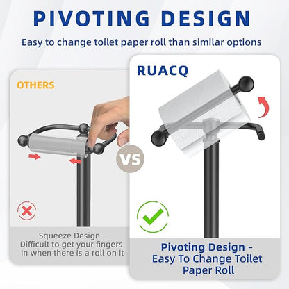 RUACQ Toilet Paper Holder Stand, Bathroom Toilet Paper Roll Holder Free Standing, Toilet Tissue Holder Stand with Post Pivoting Design, Stable Weighted Base, SUS304 Stainless Steel (Oil Rubbed Bronze)