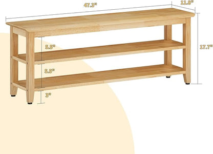 Wood Shoe Bench for Entryway,Bench with Shoe Rack,Storage Shoe Organizer for Hallway,Living Room,Bedroom (Natural, 47.24''W×11.81‘’D×17.71‘’H)