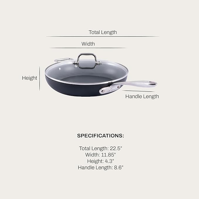 All-Clad HA1 Expert Nonstick 12-Inch Chef's Frying Pan with Tempered Glass Lid, Stay-Cool Ergonomic Handle, Dishwasher-Friendly, Oven-Safe Up to 350°F, Induction, Compatible with All Cooktops, Black
