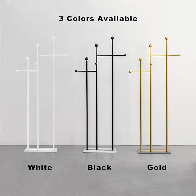 Standing Coat Rack with Marble Base Heavy Duty Clothes Hanger Rack Metal Coat Tree for Clothes Hats Scarfs Purses 19.69 x 11.02 x 68.9 Inches (Black)