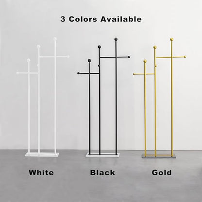 Standing Coat Rack with Marble Base Heavy Duty Clothes Hanger Rack Metal Coat Tree for Clothes Hats Scarfs Purses 19.69 x 11.02 x 68.9 Inches (Black)