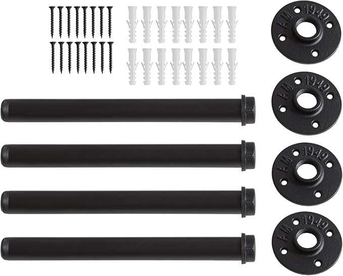 IBUYKE 4 Pcs 12 Inch Industrial Pipe Clothes Bar, Multifunctional Wall Mounted Clothes Rail, Heavy Duty Rustic Wall Mounted DIY Shelving Brackets, for Bedroom Bathroom, Black TYJ004H