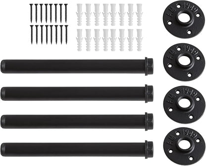 IBUYKE 4 Pcs 12 Inch Industrial Pipe Clothes Bar, Multifunctional Wall Mounted Clothes Rail, Heavy Duty Rustic Wall Mounted DIY Shelving Brackets, for Bedroom Bathroom, Black TYJ004H