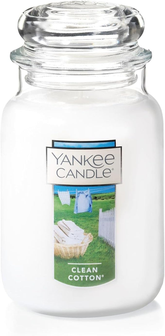 Yankee Candle Clean Cotton Scented, Large 22oz Jar Candle with Premium Paraffin-Grade Wax, Long Burn Time, Ideal for Gifts and Home Decor