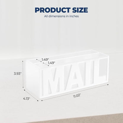 Mail Organizer Countertop – White Holder for Desk or Wall, Decorative Desktop Sorter, Envelope Tray & Bill Storage with Compact Size for Home Office Organization Accessories (11x4x4 in)
