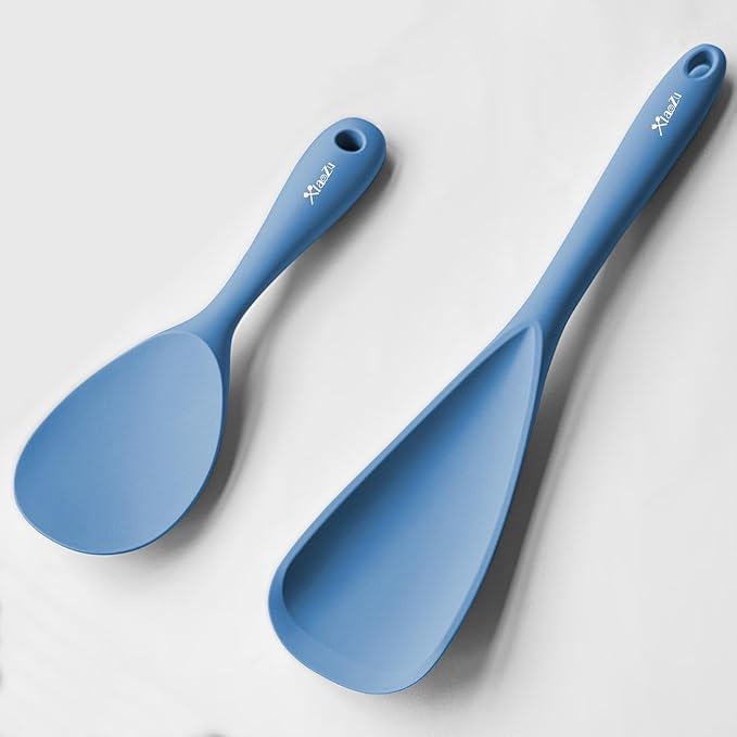 Cooking Spoon and Rice Scooper Set for Nonstick Cookwares, Heat Resistant- Seamless Design, Great for Cooking, Serving, Mixing, Scoop, and Scrape,2 Pack, Starry Blue