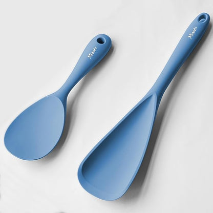 Cooking Spoon and Rice Scooper Set for Nonstick Cookwares, Heat Resistant- Seamless Design, Great for Cooking, Serving, Mixing, Scoop, and Scrape,2 Pack, Starry Blue