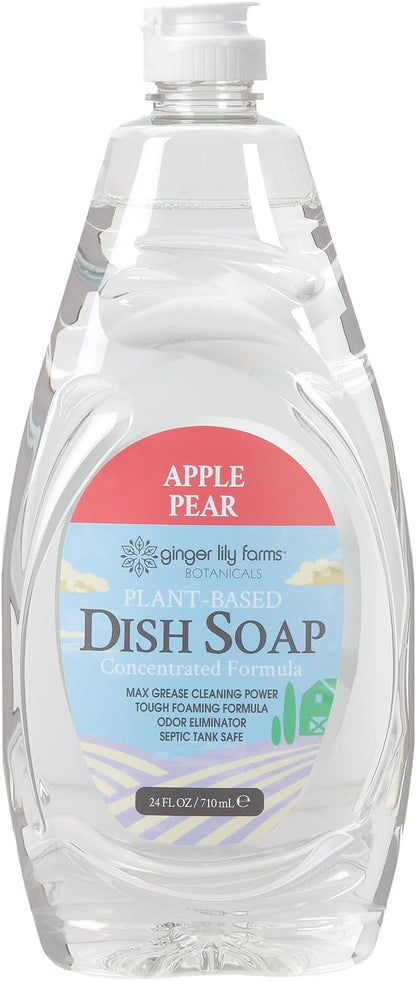 Ginger Lily Farms Botanicals Plant-Based Liquid Dish Soap, Concentrated Formula with Max Grease Cleaning Power, Cruelty-Free, Apple Pear Scent, 24 Fl Oz (Pack of 8)