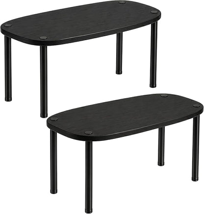 Ibyx Cabinet Organizer Set of 2 - Kitchen Pantry Organizers and Storage with Bamboo Top & Brass-Effect Metal Legs - for Kitchen Counter & Stackable Shelves for Cabinets with 22 lb Capacity - Black