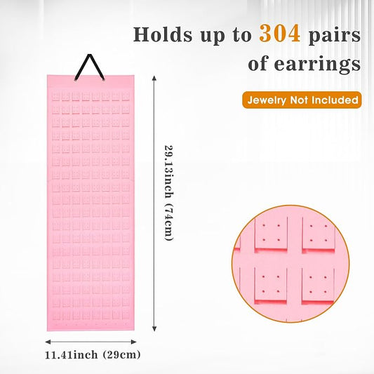 Lolalet Hanging Earring Holder Organizer with 20 Hooks for Women, Earring Organizer Wall Earrings Hanger Pierced Earring Storage, Felt Stud Earring Display, 608 Holes for Earrings - Pink, 1 Pack