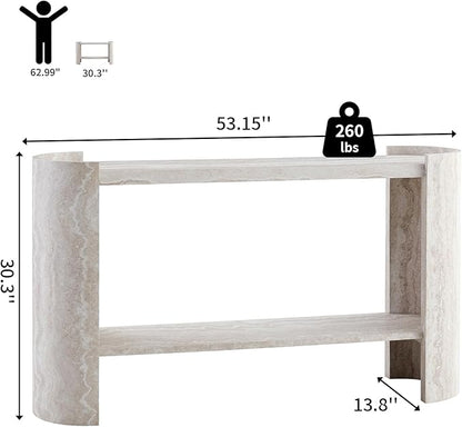 53" Console Table for Entryway, Narrow Sofa Entrance Table with Faux Mars Marble Pattern, Modern Sofa Tables with Storage Shelf for Living Room, Hallway, Foyer, Home Office, Beige